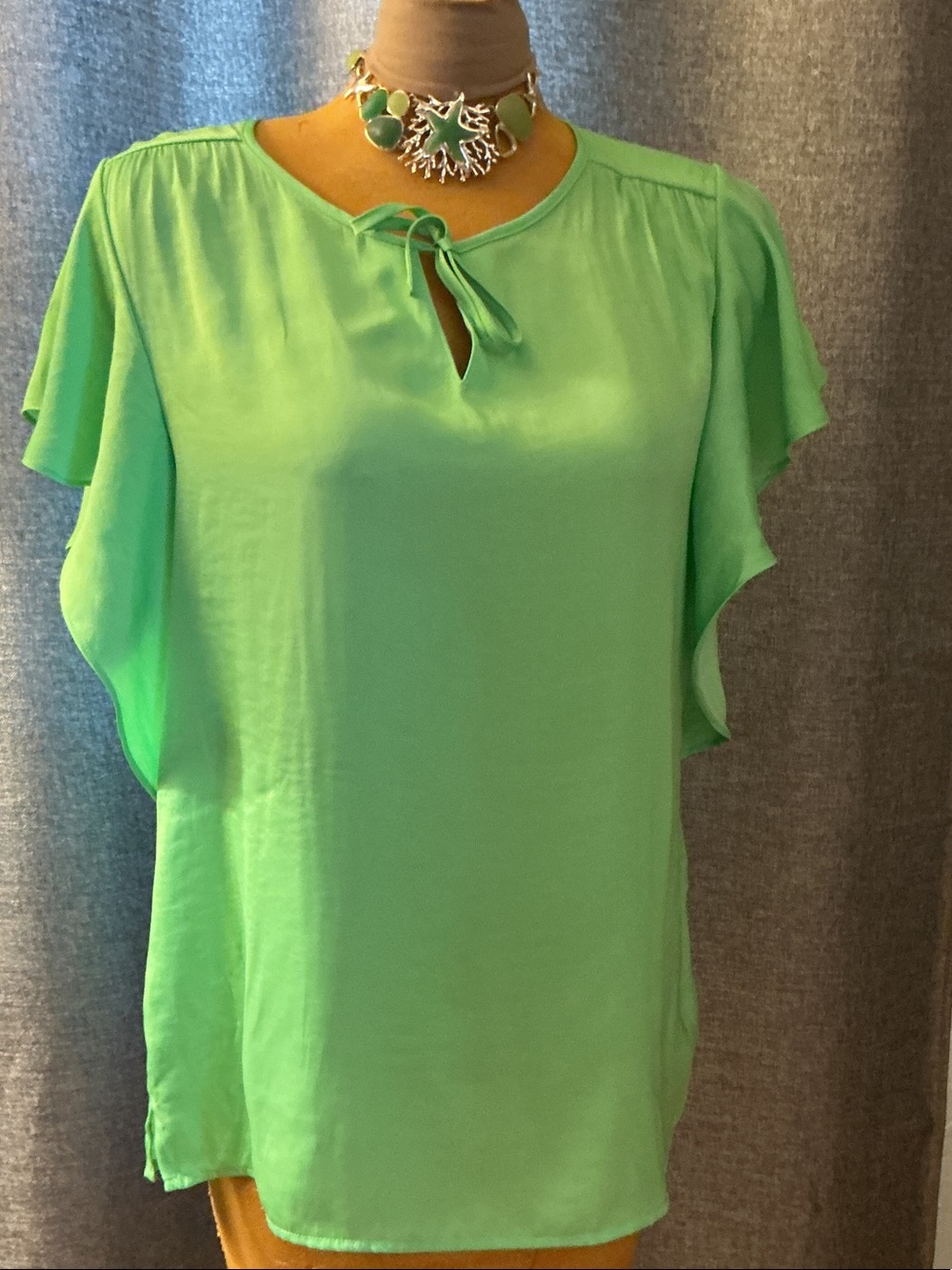 Counterparts Lime Green Keyhole Flutter-Sleeve Blouse